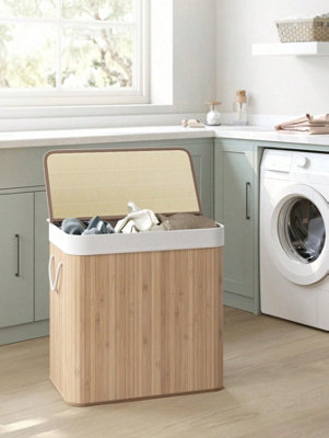 Songmics Laundry Hamper Basket With 3 SectionsClip-On Lid And Handles150L FoldableGrey