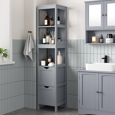  - Bathroom Tall CabinetFreestanding Bathroom Storage CabinetNarrow Storage UnitWith Drawers3 Open ShelvesDove Gray - Image 3