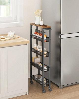 5-Shelf Trolley Rustic Brown and Black, Rustic Brown + Black / 5 Tier - Image 2