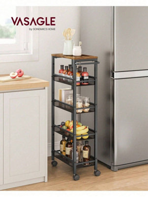 Songmics 5-Shelf TrolleySpace-Saving Kitchen Cart With Castors,steel FrameHandle,trolley For Small Spacesrustic Brown And Black from B&Q