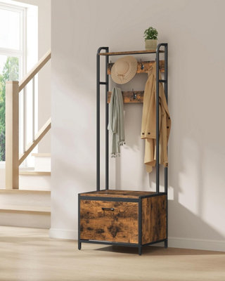 Songmics Coat Rack With Shoe StorageHall Tree With Bench7 Hooks And Top ShelfFor HallwayBedroomRustic Brown & Black from B&Q