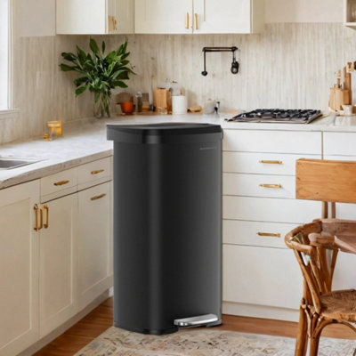 LEDREM Kitchen Bin68L Rubbish BinMetal Waste Pedal Bin With LidTall And LargeBlack from B&Q