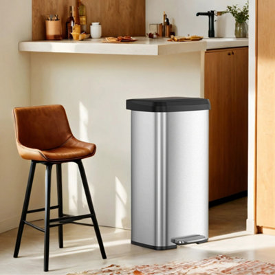 LEDREM Kitchen Bin18-Gallon Rubbish BinMetal Waste Pedal Bin With LidTall And LargeSilver And Black from B&Q
