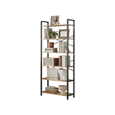 LEDREM 6-Tier Tall BookshelfLarge BookcaseSteel FrameFreestanding Shelf Unit For Living RoomBedroomHome Office from B&Q