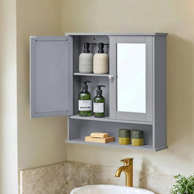 Ledrem Bathroom Cabinet With MirrorWall Cabinet With 2 Mirrored DoorsAdjustable ShelfOpen Compartment from B&Q