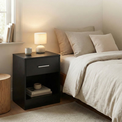LEDREM Vasagle Bedside TableSide Table With DrawerHandleOpen CompartmentEnd TableFor BedroomLiving RoomInk Black from B&Q