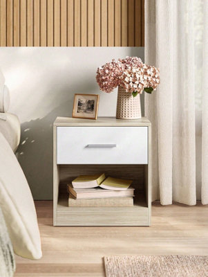Songmics Vasagle Bedside TableSide Table With DrawerHandleOpen CompartmentEnd Table Natural Beige And Cloud White from B&Q