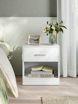 Songmics White Vasagle Bedside Table, Side Table With Drawer, Handle, Open Compartment, End Table, For Bedroom, Living Room, Cloud Size 11