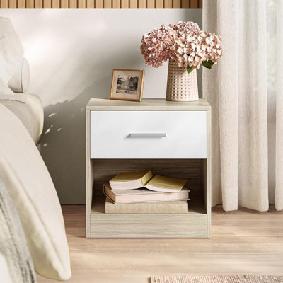 Songmics Bedside TableSide Table With DrawerOpen CompartmentEnd TableNatural Beige And Classic White from B&Q
