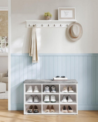 Songmics Shoe BenchStorage Bench With Padded SeatWith Cushion9 CompartmentsAdjustable ShelvesClassic White from B&Q