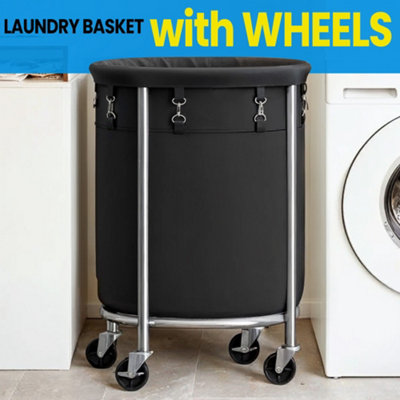 LEDREM Laundry Basket On WheelsLaundry Trolley 110LRound Laundry Hamper With Steel Frame And Removable Bag from B&Q