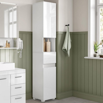 Songmics Tall Bathroom CabinetSlim Storage CabinetBathroom Storage UnitWith A DrawerAdjustable ShelvesWhite from B&Q