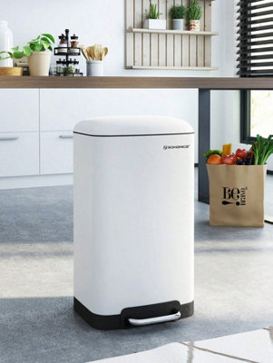 Songmics Kitchen Bin8 Gallon (30L) Rubbish BinSteel Pedal Bin With Lid And Inner BucketSoft CloseWhite from B&Q