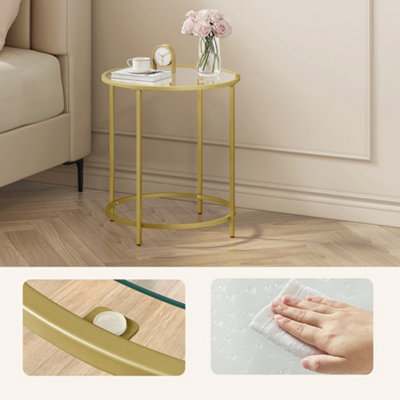 LEDREM Vasagle Round Side TableGlass End Table With Metal FrameModern Coffee TableFor Living RoomBalconyBedroomGold Color from B&Q