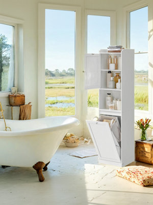 LEDREM Tall Bathroom Cabinet With Laundry BasketStorage UnitRemovable Laundry Basket With HandlesWhite from B&Q