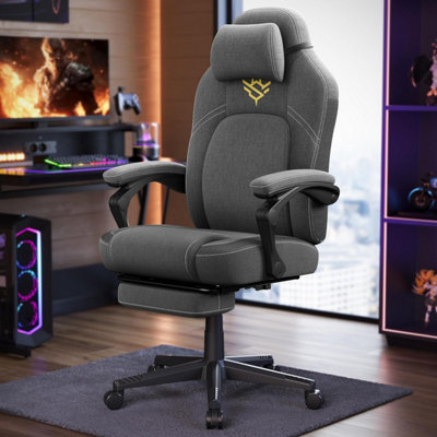 Songmics Home Gaming ChairErgonomic Computer With FootrestVideo Game HeadrestCotton-Linen FabricAdjustable HeightDove from B&Q