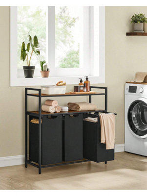 LEDREM Laundry BasketLaundry Hamper With 3 Pull-Out And Removable Laundry Bags2 Shelves40 L Capacity Per Bagblack from B&Q