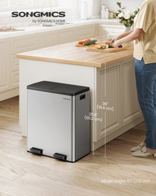 Songmics Dual Rubbish Bin2 X 30L Recycling Bin With 15 Rubbish BagsSoft ClosureSilver And Black from B&Q