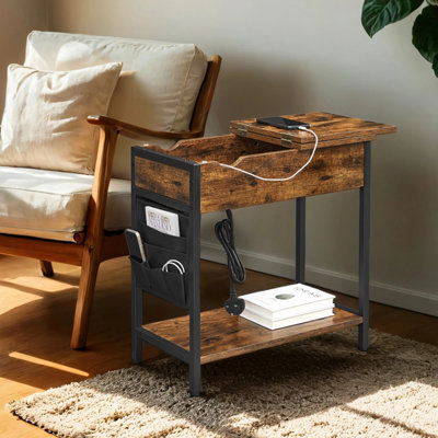 LEDREM Vasagle Slim Side Table With Charging StationNarrow Bedside Table With StorageEnd Table With Usb PortsOutlets from B&Q