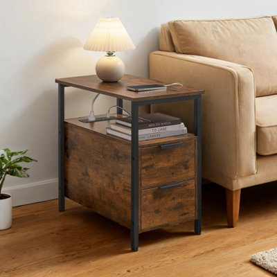 LEDREM Slim Side Table With Charging StationNarrow End Table With 2 DrawersBedside Table With StorageFor Living RoomBedroom from B&Q