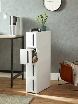 Songmics Storage Tower On WheelsNarrow Kitchen Column,plastic Shelf With 4 LevelsSpace Saving45 X 17 X 84 CmWhite And Grey from B&Q