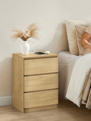 LEDREM Bedside Table With Charging StationSide End Table With 3 Drawers2 Ac Outlets2 Usb PortsBevelled Drawer Fronts from B&Q
