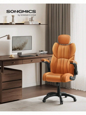 Songmics Office ChairErgonomic Gaming ChairAdjustable HeadrestTilt FunctionFoldable ArmrestsSwivel Castors,caramel Brown from B&Q