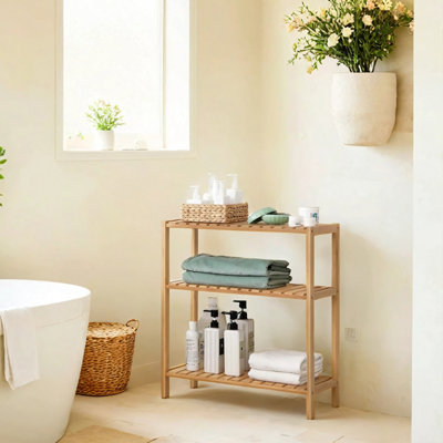 LEDREM Bamboo Storage Shelf3-Tier Shelving UnitMultifunctionalIn The HallwayBathroomLiving RoomBalconyKitchenNatural from B&Q