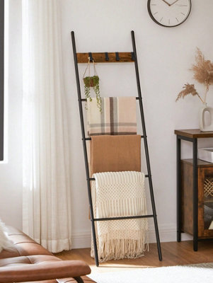 Songmics 5 Tier 44 X 160 Cm Slanted Ladder ShelfTowel Rack,4 Hooks,for Blankets Towels,industrial Style,rustic Brown And Black from B&Q
