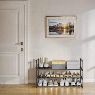 LEDREM 3-Tier Shoe RackShoe Storage OrganiserMetal Storage RackFits 12 To 15 Pairs Of ShoesStackable Shoe Shelf from B&Q