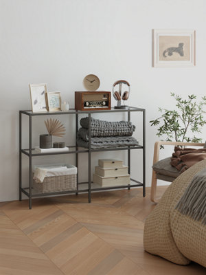 LEDREM 39.4 Inch Console Table3-Tier Modern Sofa Table For HallwayLiving Room BedroomBlack from B&Q
