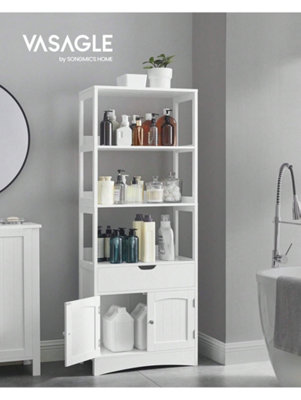 Songmics Vasagle Bathroom Storage Cabinet, Tall Cabinet, Freestanding Bookshelf, With 3 Open Shelves, 1 Drawer And 1 Cupboard Large