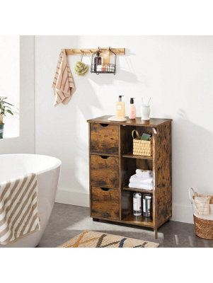Songmics Vasagle Bathroom Floor CabinetWooden Storage Unit With 3 DrawersSingle Door With 2 Adjustable ShelvesFor Living Room from B&Q