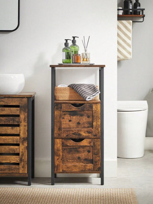 Songmics Vasagle Bathroom Floor CabinetBathroom Storage CabinetSlim Bathroom Storage Cabinet With 2 DrawersRustic Brown And Black from B&Q