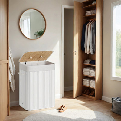 LEDREM Bamboo Laundry Basket72L Foldable Laundry HamperRectangular Storage Hamper With 3 Handles40 X 30 X 60 Cm from B&Q