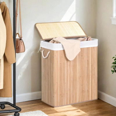 LEDREM Laundry Basket100 L Laundry BasketDirty Sorting CompartmentBamboo LidHandlesFoldableRemovable Machine Washable Bag from B&Q