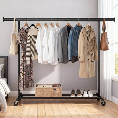 LEDREM Clothes Rack On WheelsHeavy Duty Clothes RailWith Extendable Hanging Rail150 Kg Load CapacityPortableBlack from B&Q
