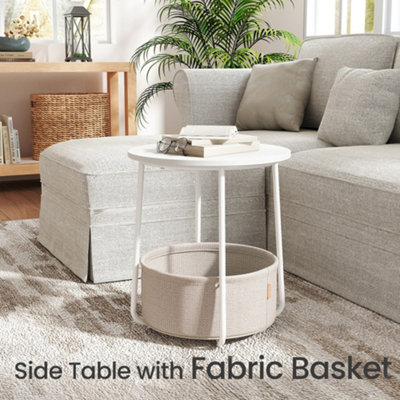 LEDREM Vasagle Side TableRound End Table With Fabric BasketFor Living Room BedroomBedside TableModern StyleWhite from B&Q