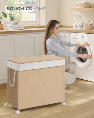 LEDREM Home Laundry Basket With 2 CompartmentsLaundry Sorter On WheelsClothes Basket With LidRemovable Liner With Handles from B&Q