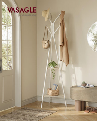 LEDREM Rack StandCoat TreeHall Tree Free StandingIndustrial StyleWith 2 ShelvesNatural Beige And Pearl White from B&Q