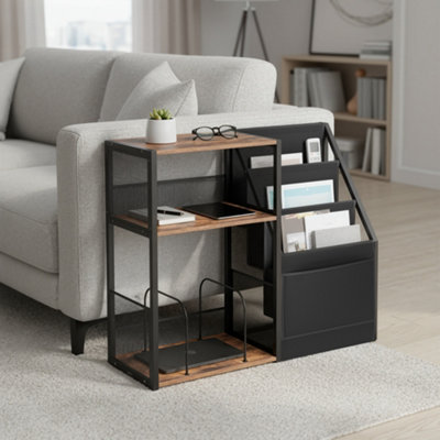 LEDREM 3-Tier End TableRecord Player StandFor Living RoomBedroomRustic Brown from B&Q