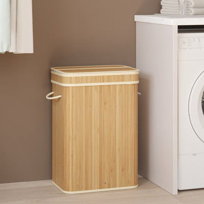 LEDREM Laundry Hamper With LidBamboo Laundry BasketRemovable Machine Washable Hamper BasketWith Handles72 L from B&Q