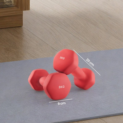 LEDREM Set Of 2 Neoprene Hex Dumbbells2 X 3 KgWith Dumbbells BarsHome TrainingRed from B&Q