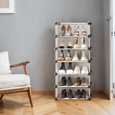 LEDREM 10-Tier Shoe RackModular Storage UnitPlastic Shelves With DoorWhite from B&Q