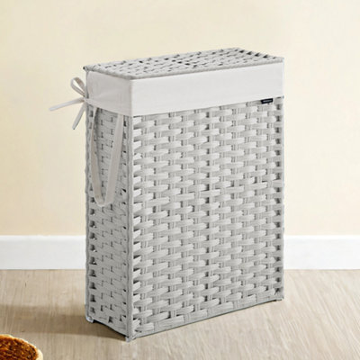 LEDREM Foldable Laundry Hamper With LidSynthetic Rattan Laundry Basket With Removable LinerWhite from B&Q