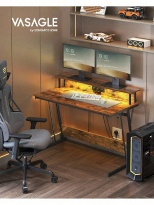 Songmics Vasagle Gaming Desk With Led Lights And Built-In Power OutletsComputer Desk With Monitor ShelfGaming Table For 2 Monitors from B&Q