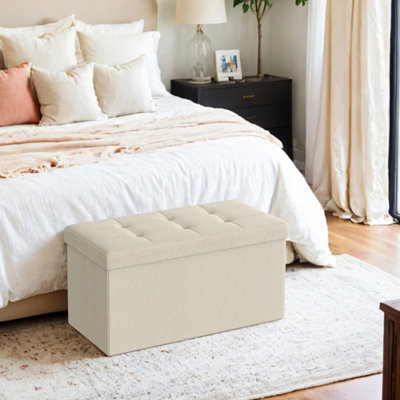 LEDREM Storage Ottoman Bench38 X 76 X 38 CmEnd Of Bed BenchStorage ChestFor Living RoomBedroomEntrywayWhite from B&Q