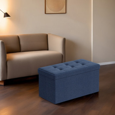 LEDREM Storage Ottoman Bench38 X 76 X 38 CmEnd Of Bed BenchStorage ChestFor Living RoomBedroomEntrywayDark Blue from B&Q