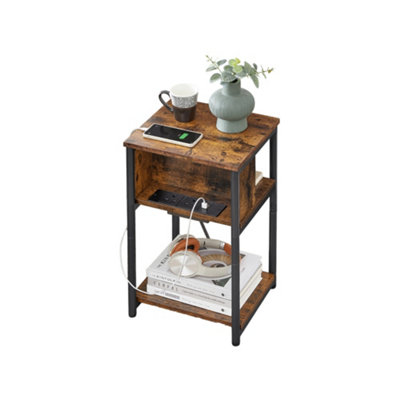 LEDREM Vasagle Slim Side Table With Charging StationNarrow Bedside Table With 2 Ac Outlets 2 Usb Outlets30 X 34 X 58 Cm from B&Q