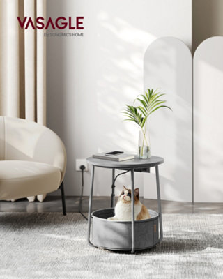 LEDREM Vasagle Side Table With Charging StationRound End Table With Power OutletsUsb PortsFabric Basket from B&Q